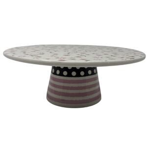 Sur La Table Ceramic Cake Stand 8.5" Ceramic Floral and Stripes